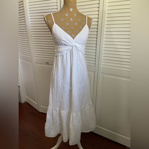 Banana republic white boho slimming long dress Sz 8 - Picture 3 of 12